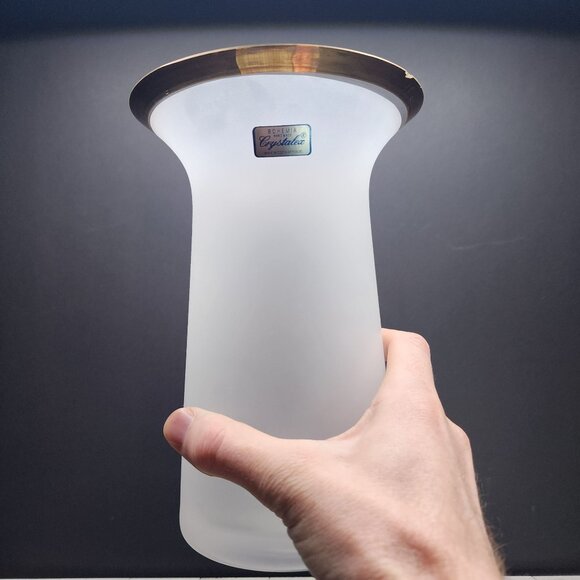 VTG Bohemia Handmade Crystalex Frosted Glass Vase Gold Trim 8.25'' Tall - Picture 1 of 10